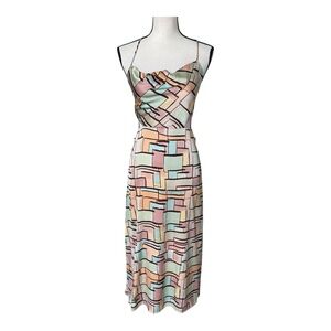 12th Tribe Palm Canyon Pastel Abstract Spaghetti Strap Midi Dress Womens XS
